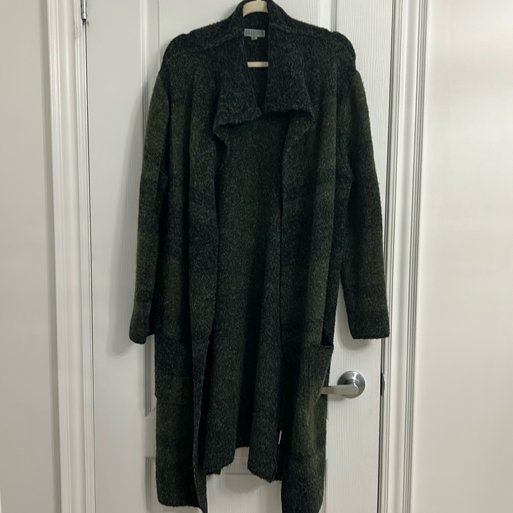 Joseph A green/black check print oversized open long soft cardigan size M